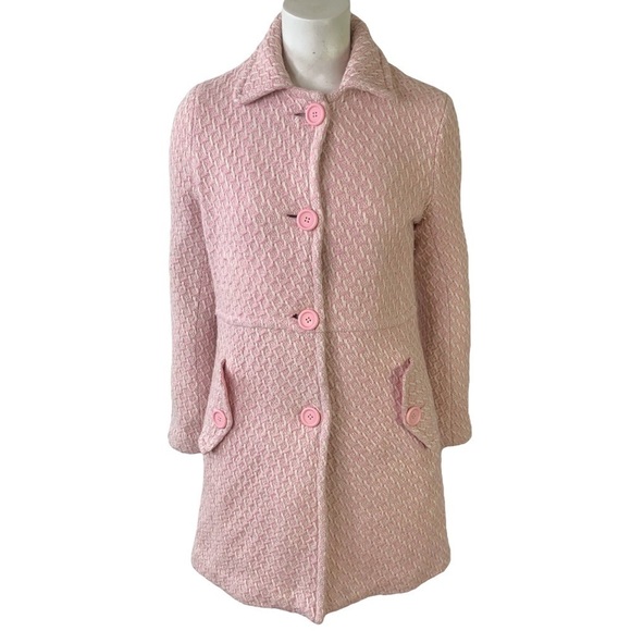PINK TRENCH COAT SINGLE BREAST FULLY LINED KNIT DESIGN POCKETS WOMEN  SIZE SMALL - Picture 1 of 13